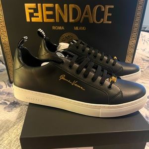 Mens Versace Black Greca Sneakers Euro Size 47.5 US 14.5